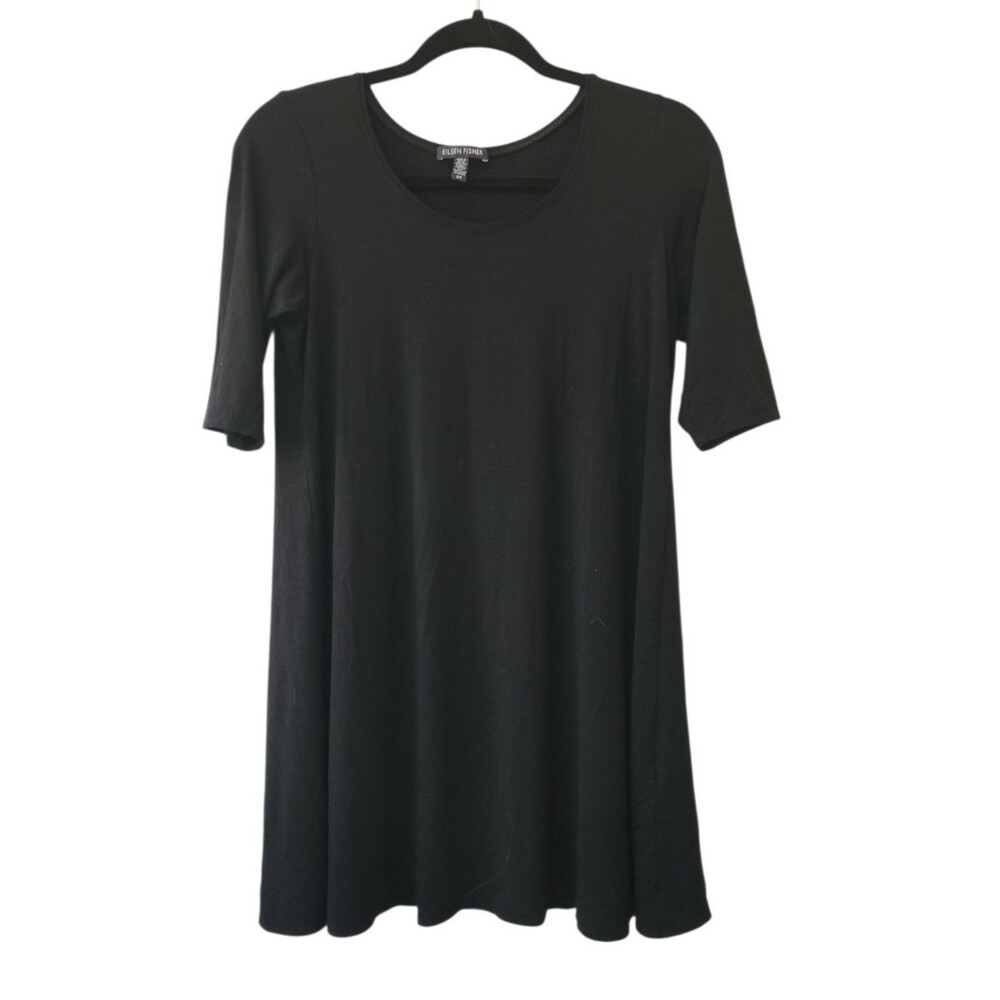 EILEEN FISHER Tunic Top Woman's Small P Elbow Sleeve Stretch Scoop Neck Viscose